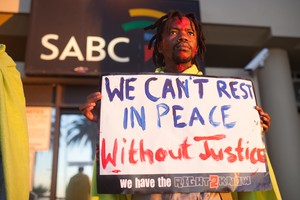 Protest outside SABC for 'Miners Shot Down' film