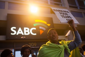 Protest outside SABC for 'Miners Shot Down' film