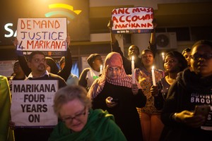 Protest outside SABC for 'Miners Shot Down' film