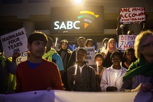 Protest outside SABC for 'Miners Shot Down' film