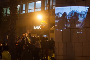 Protest outside SABC for 'Miners Shot Down' film