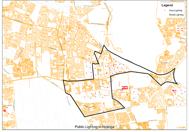 Map of Nyanga street lights