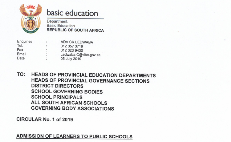 Letterhead of circular sent by DBE