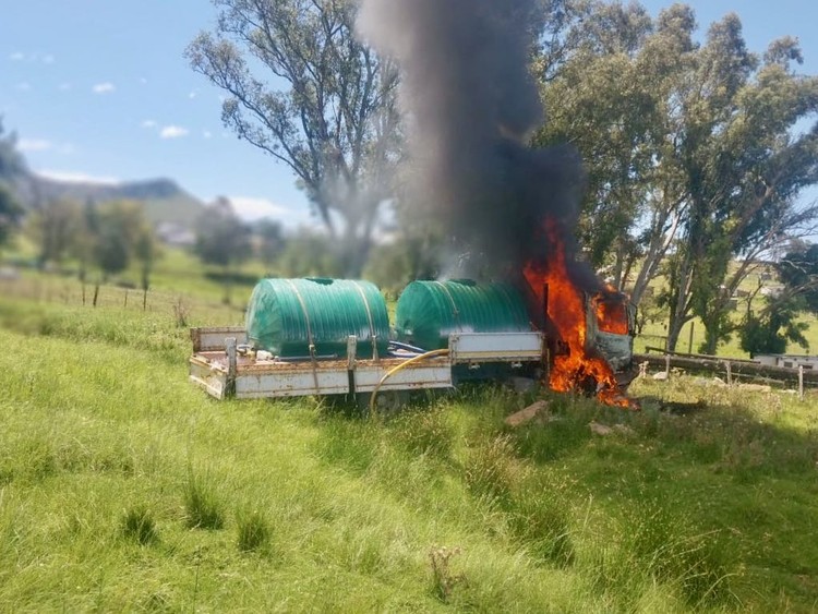 Photo of a burning truck