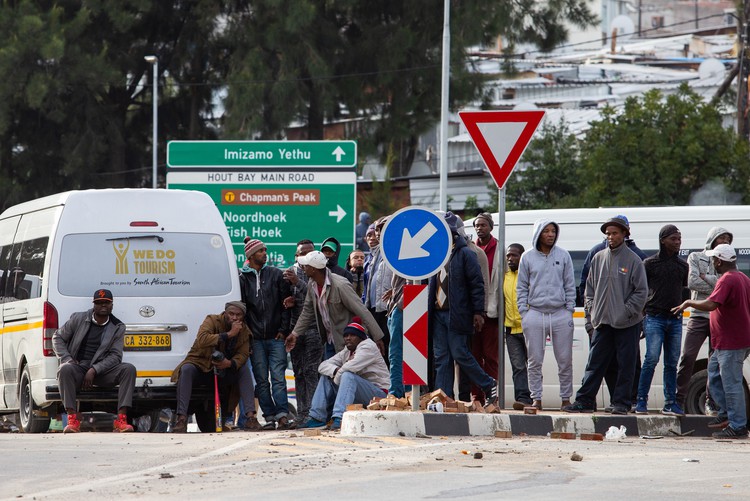 Photo of protesters blocking road