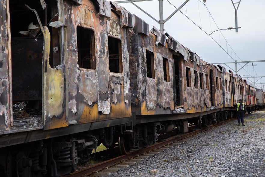 Photo of burnt out train