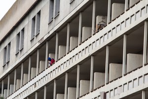 Residents occupy the old Helen Bowden Nurses Home near the V&A Waterfront in Cape Town.