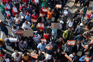 Photo of protesting bus drivers