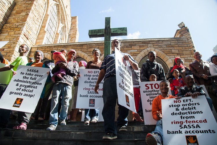 Photo of protesters outside St George\'s Cathedral