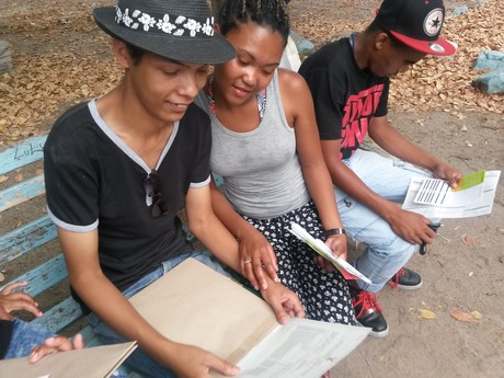 Athlone High School students La'eeq Emaandien and Sandend Williams interrogate their results outside the school grounds today. Photo by Barbara Maregele.