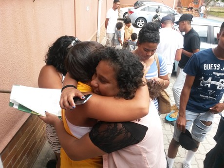 Matriculants at Belgravia High School celebrating after receiving their results today. Photo by Barbara Maregele.