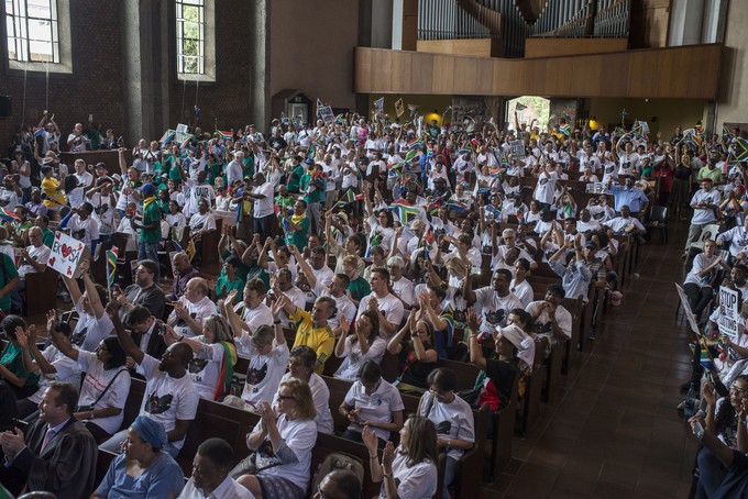 Photo of protesters in church