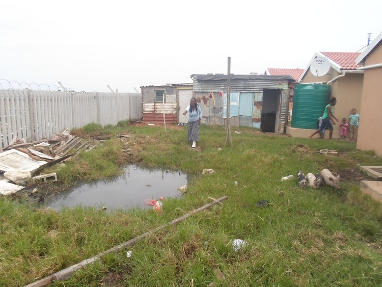 Photo of woman pointing at puddle