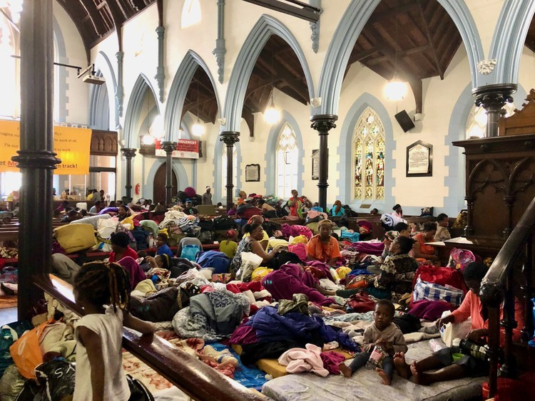 Photo of refugees in church