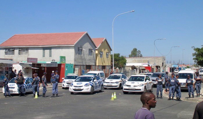 Photo of a line of police