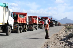 Photo of line of trucks