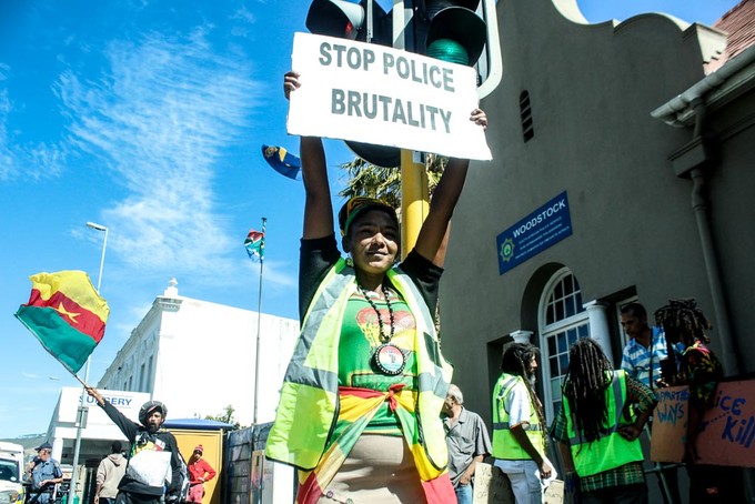 Photo of protester outside Woodstock Police Station