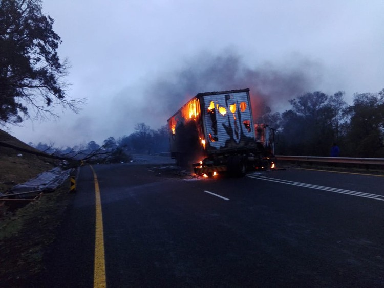 Photo of a truck burning