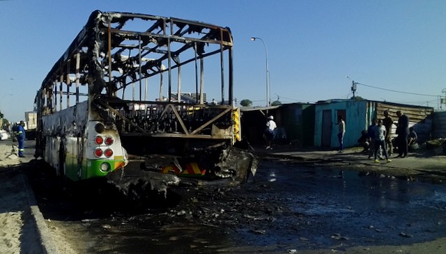 Photo of a burnt out bus