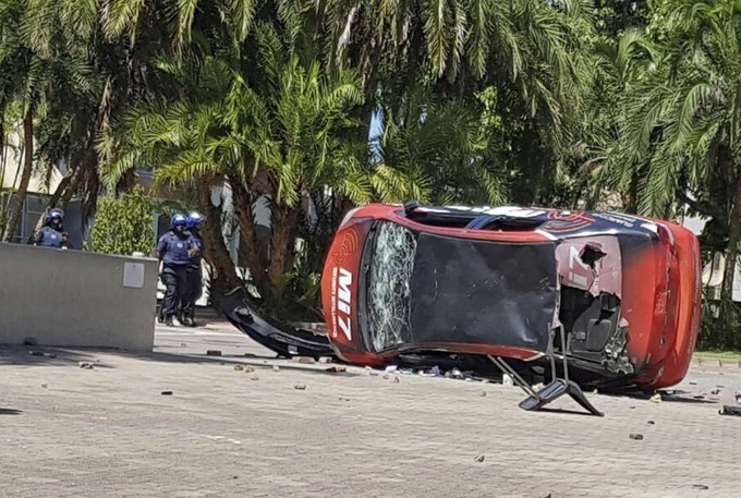 Photo of an overturned car