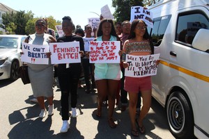 Photo of protest in Grahamstown against police harassment