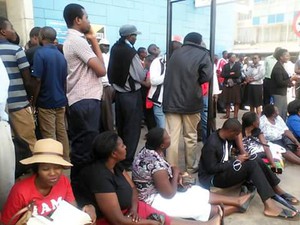 Photo of a queue outside a bank