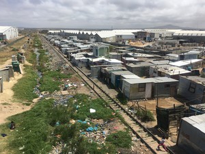 Photo of shacks along the railway line