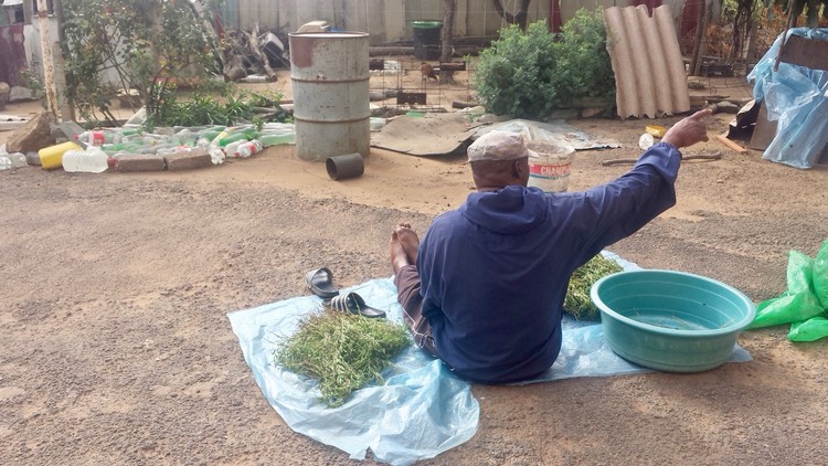 Photo of a man from the back sitting on the ground