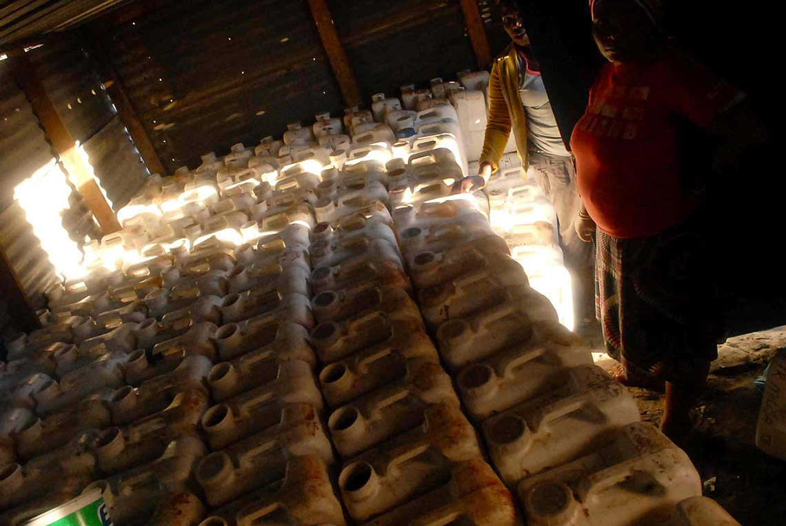 Toilets were stored in Khayelitsha Site C for collection until the storage was destroyed by community members months ago. ​Now the toilets are stored at cleaners' homes.