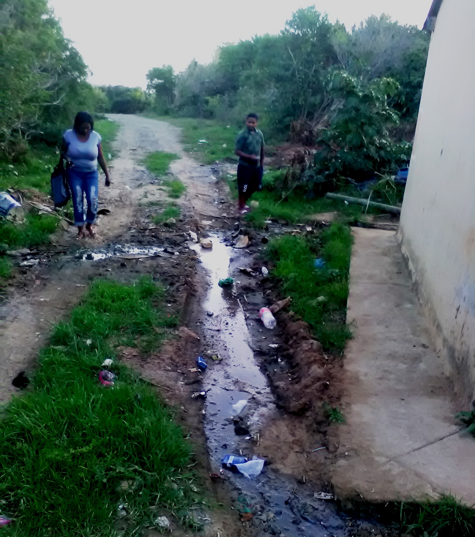 Photo of a house with running waste alongside it