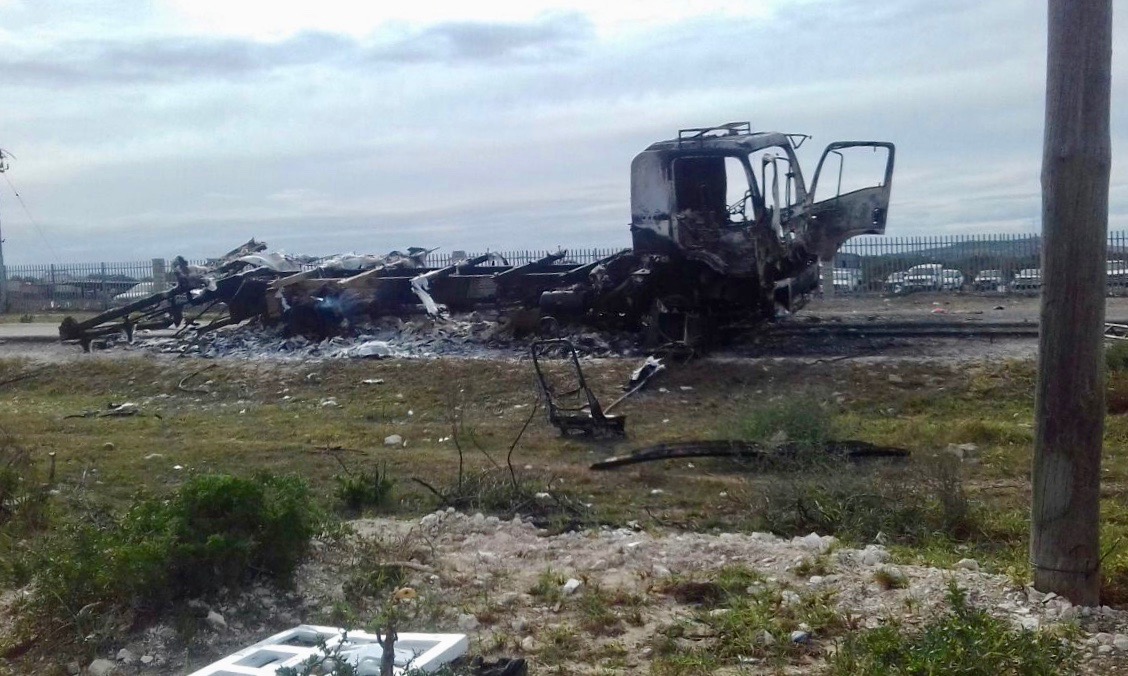 A burnt out truck